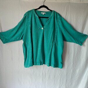 PURE JILL J. Jill Organically Grown French Terry Cotton One-Button Top Plus 4X